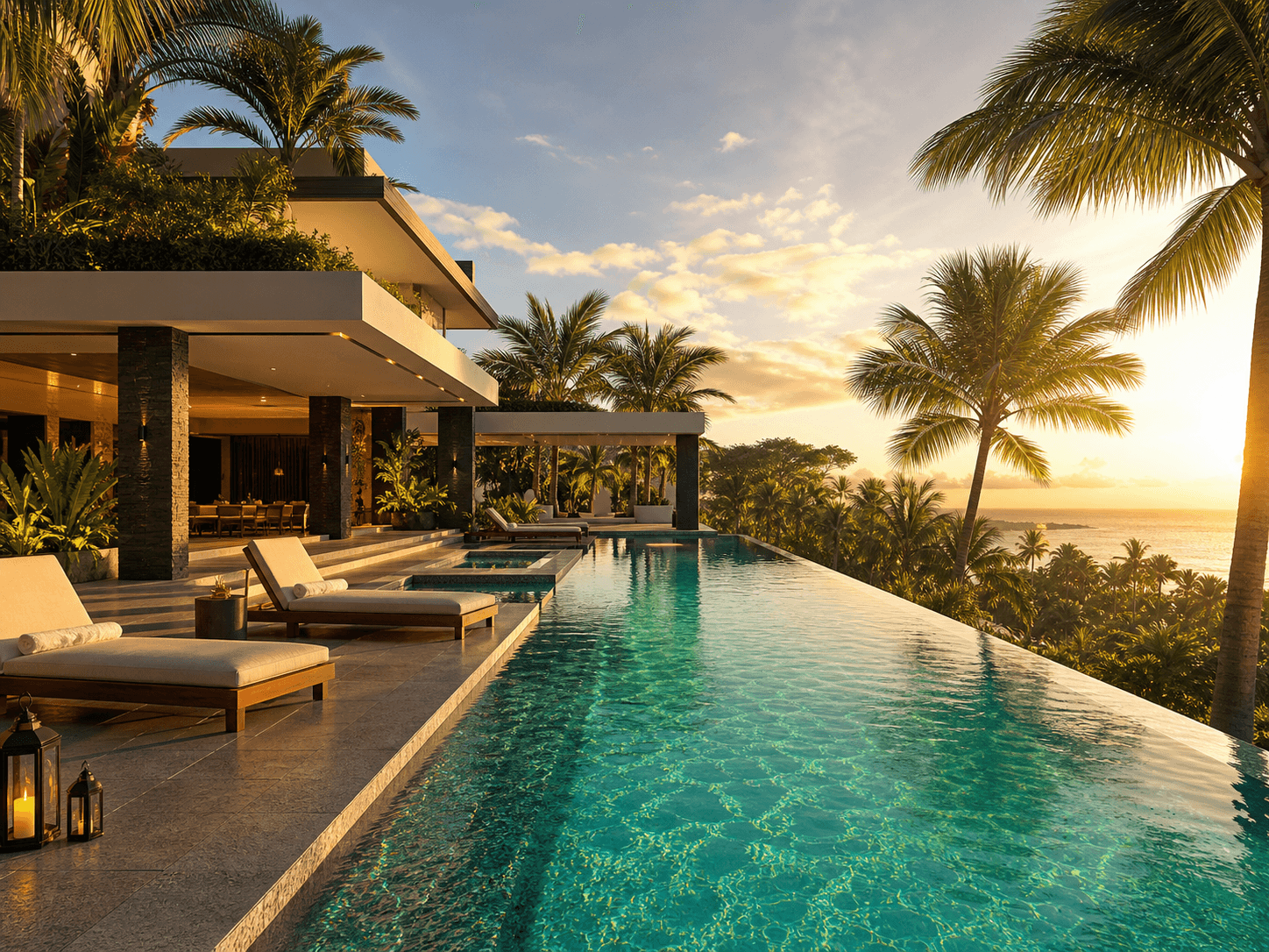 Piscine privée tropicale dans une villa de luxe