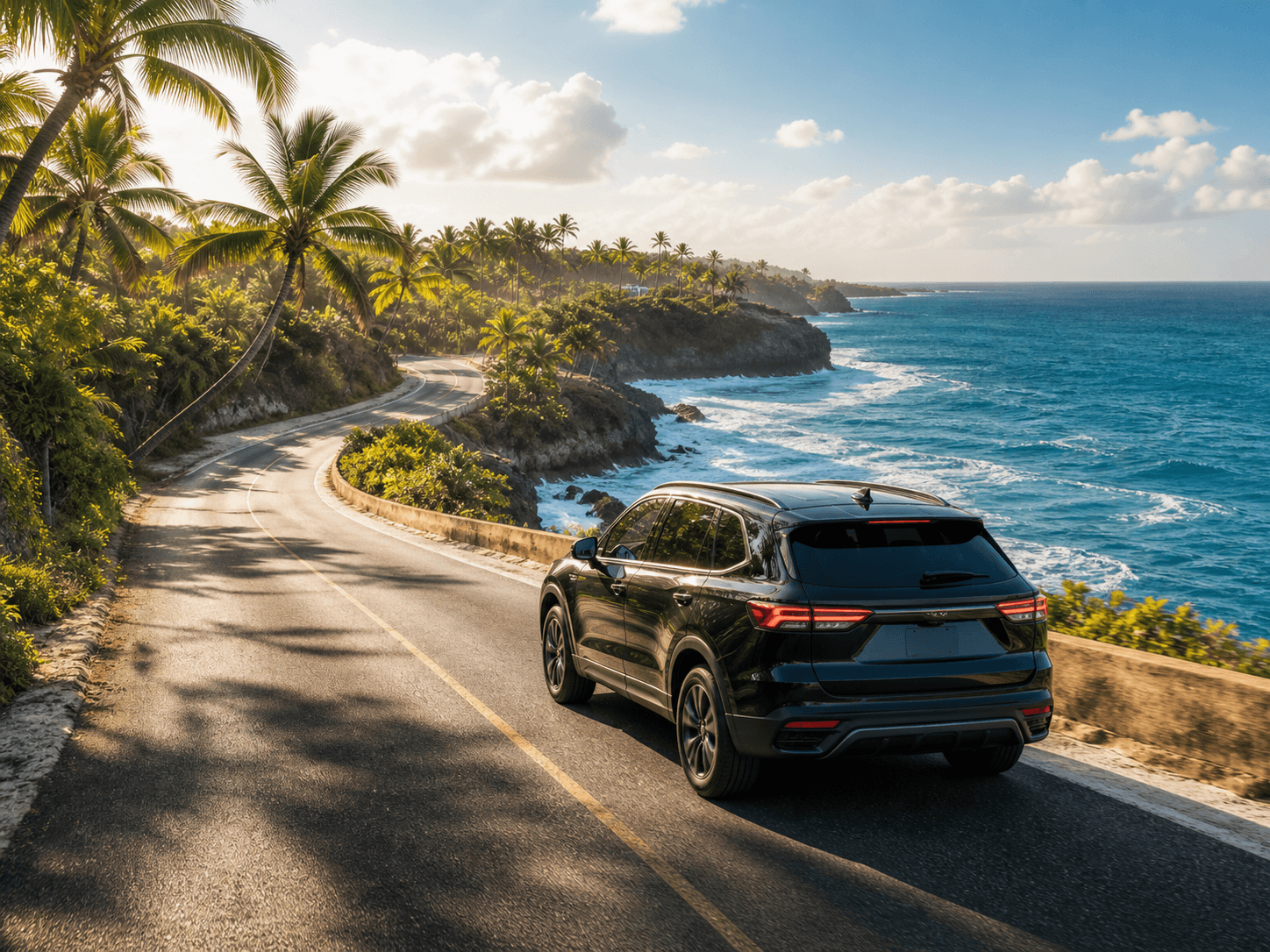 Road trip sur une route tropicale le long de la côte dominicaine